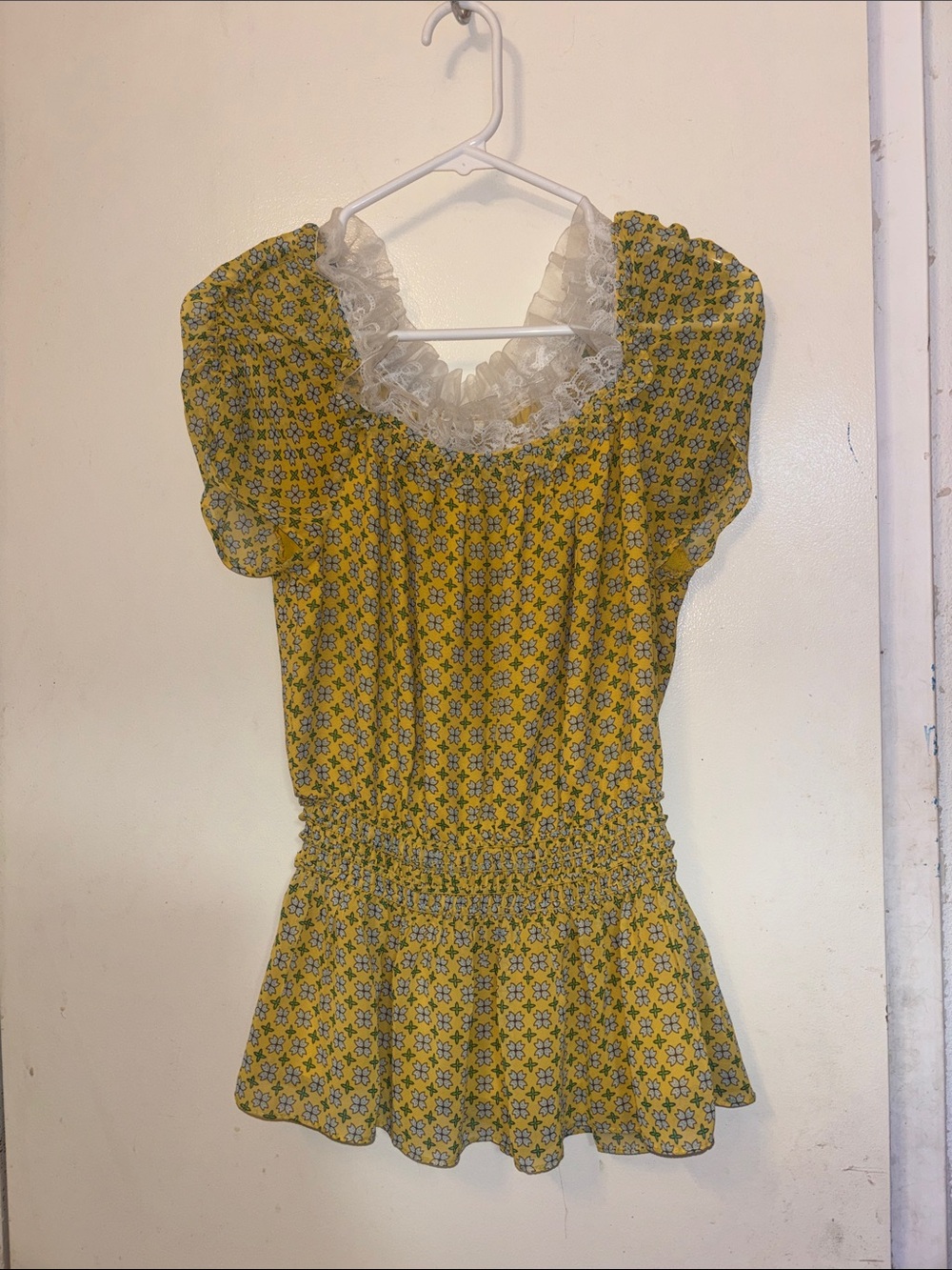 Max Studio Yellow Floral Smocked-Waist Tunic with Ruffle Neck